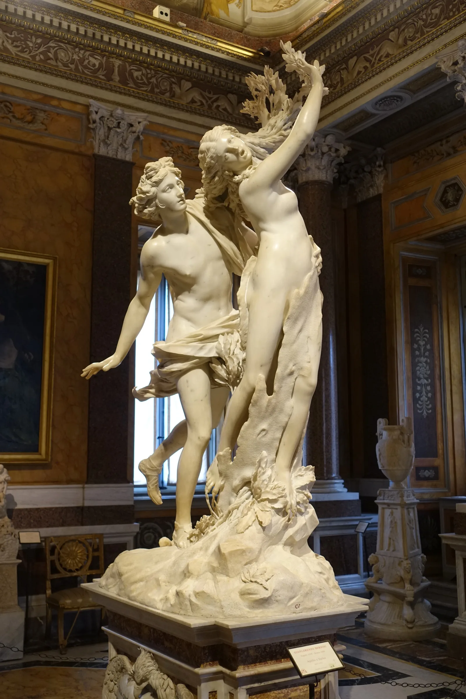 Apollo e Dafne di Bernini alla Galleria Borghese di Roma: il momento della metamorfosi, con le dita di Dafne che si trasformano in fronde di alloro